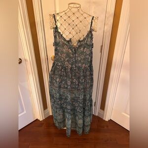 Boho Floral Maxi Sundress in Teal Green